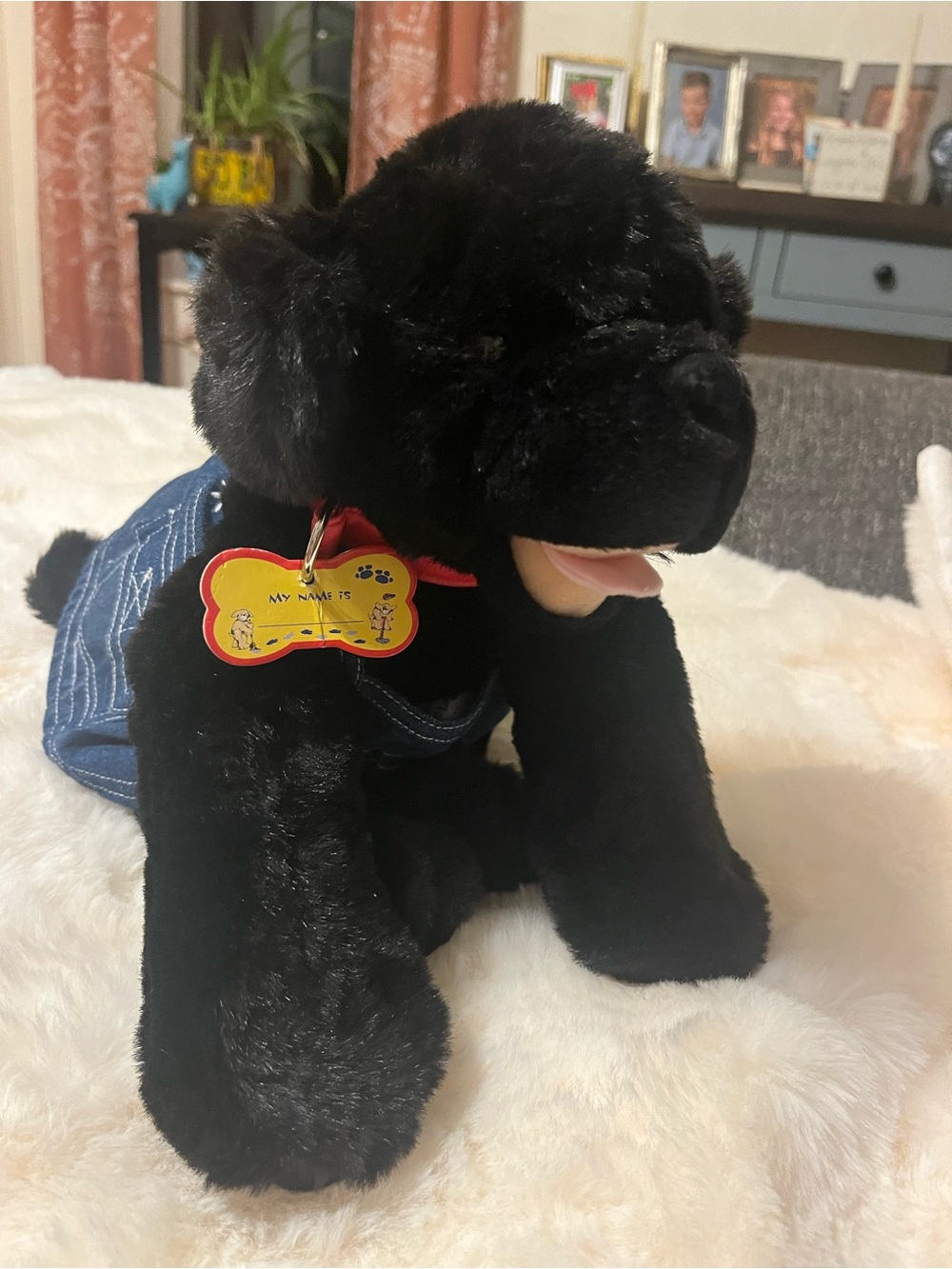 Build-A-Bear Black Labrador Retriever Plush Dog w/ Denim Dress Collar & Name Tag